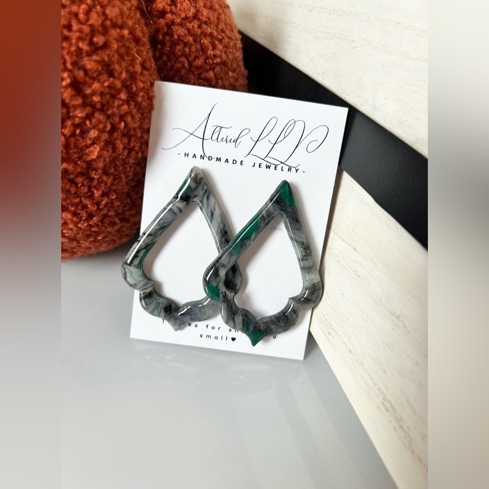 2/$30 Handmade Jewelry Green and Gray Earrings